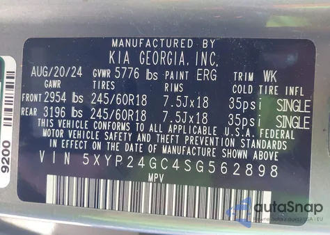 2025 Kia Telluride Lx из США, поврежденный, VIN 5XYP24GC4SG562898